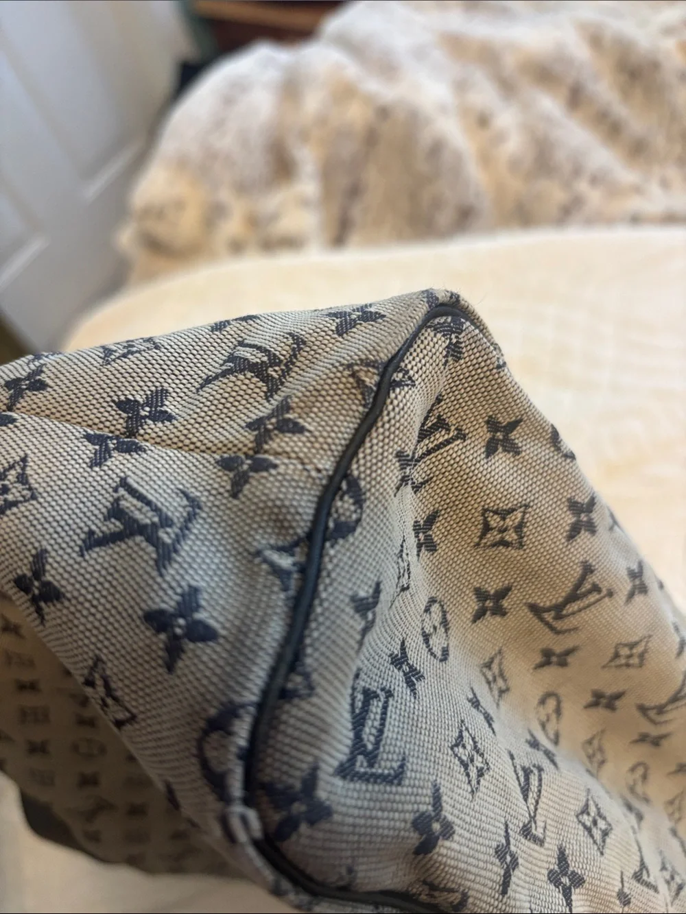 Louis Vuitton blue gray Monogram Canvas Tote Bag mini Lin Lucille